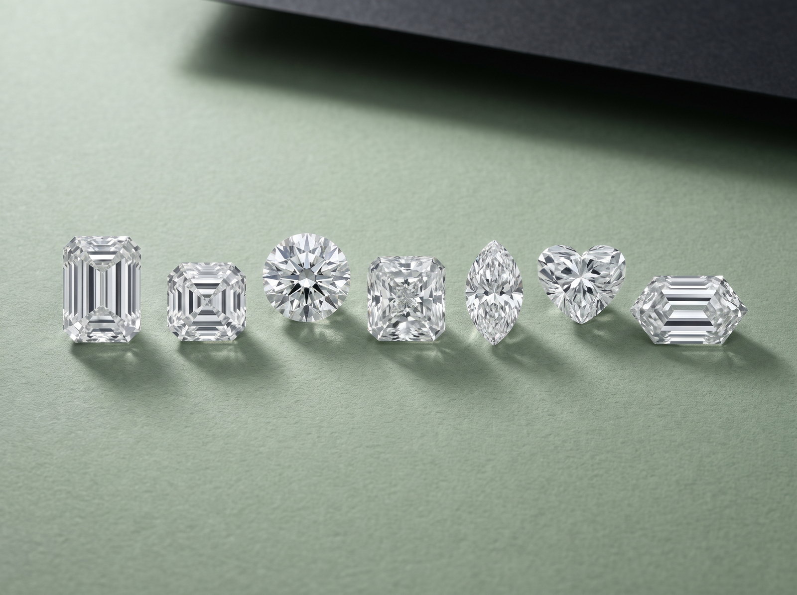 Sete diamantes soltos, um de cada lapidação